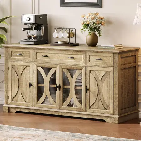 64 Inches Farmhouse Sideboard Cabinet with 3 Drawers and 4 Doors