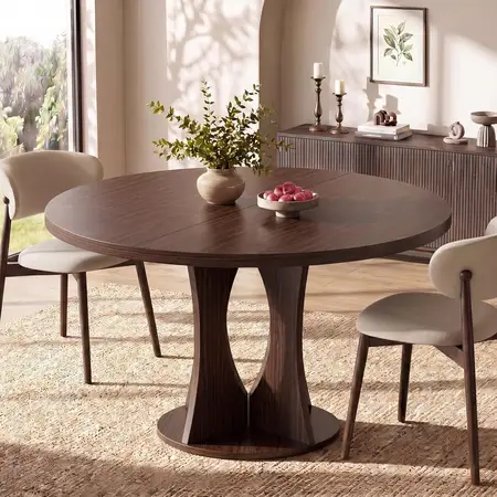 Farmhouse Circle Dining Room Table Space Saving Wood Kitchen Furniture