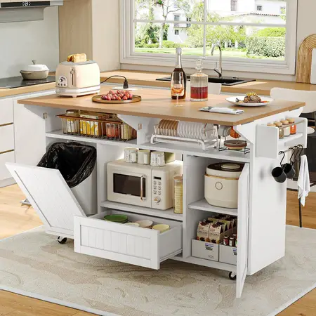 Kitchen Island with Power Outlet and Drop Leaf